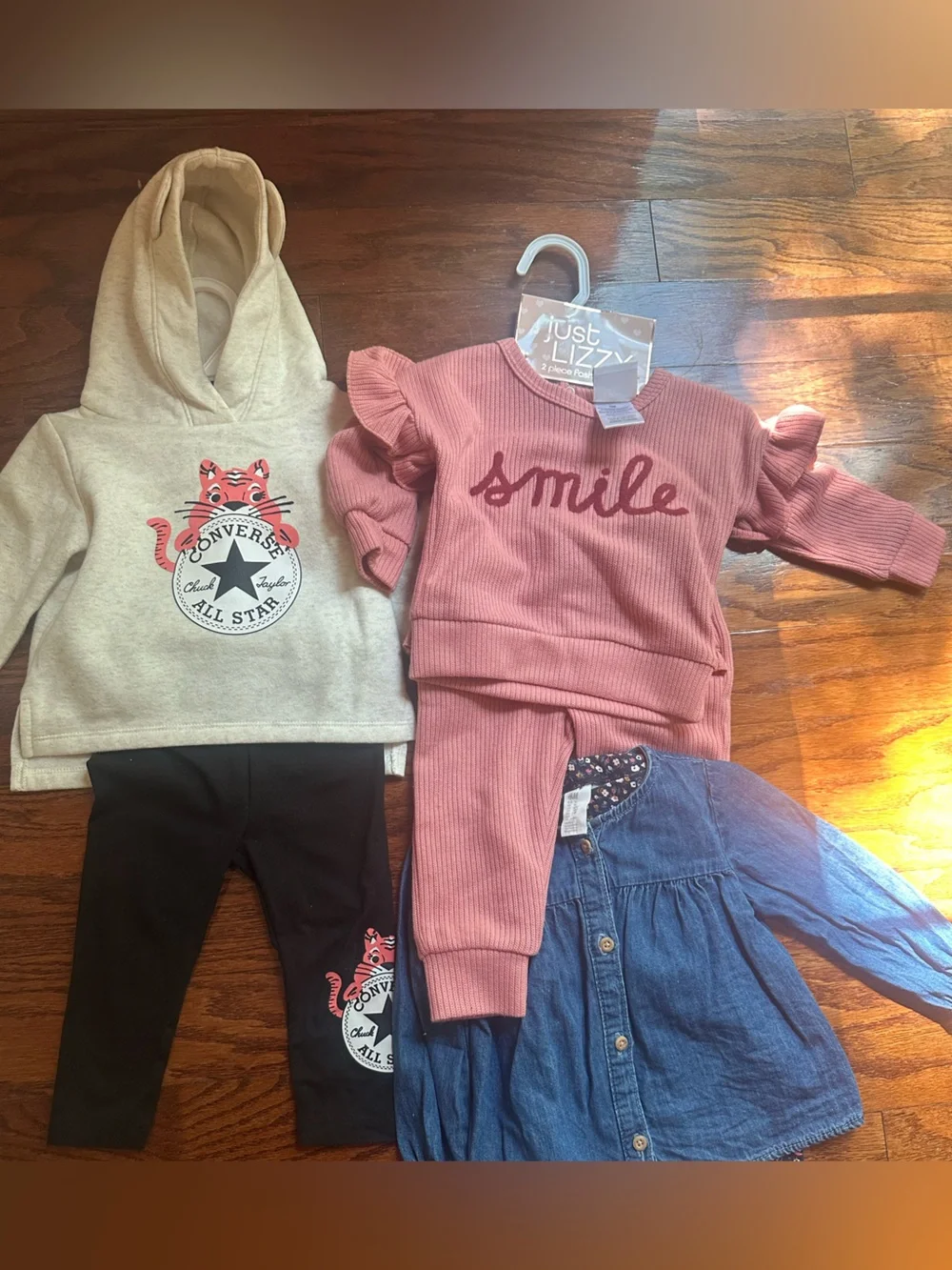 Converse Set, Just Lizzy Pink Set & H&M Denim Leggings Set for Kid Size 12months